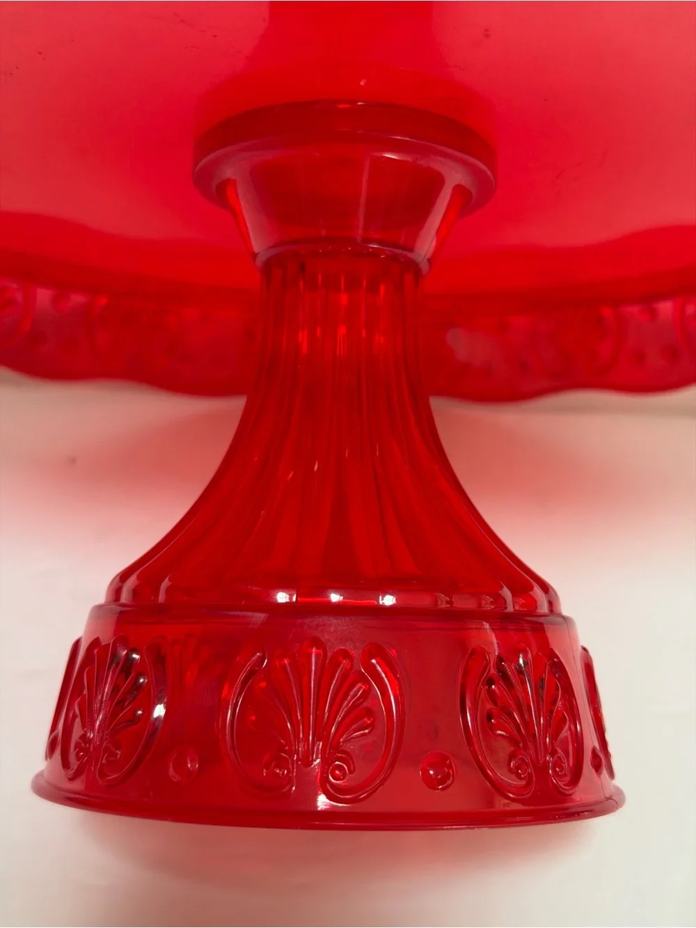 Red Plastic Pedestal Cake Stand and Large Tray